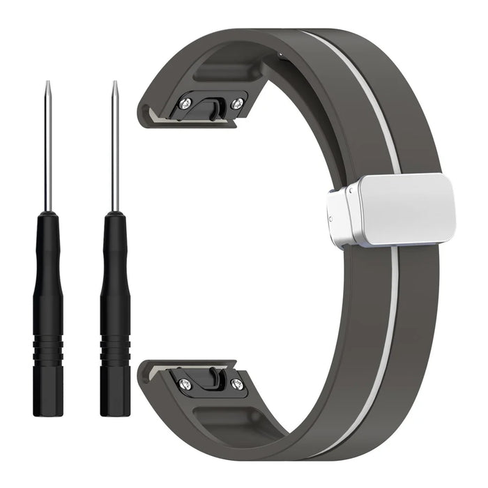 For Garmin Fenix 7 / Forerunner 965 / 955 / 945 / 935 Watch Band Dual Color 22mm Strap with Silver Buckle - Grey+White - 2