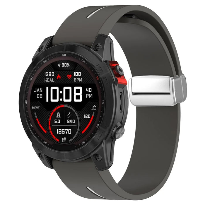 For Garmin Fenix 7 / Forerunner 965 / 955 / 945 / 935 Watch Band Dual Color 22mm Strap with Silver Buckle - Grey+White - 3