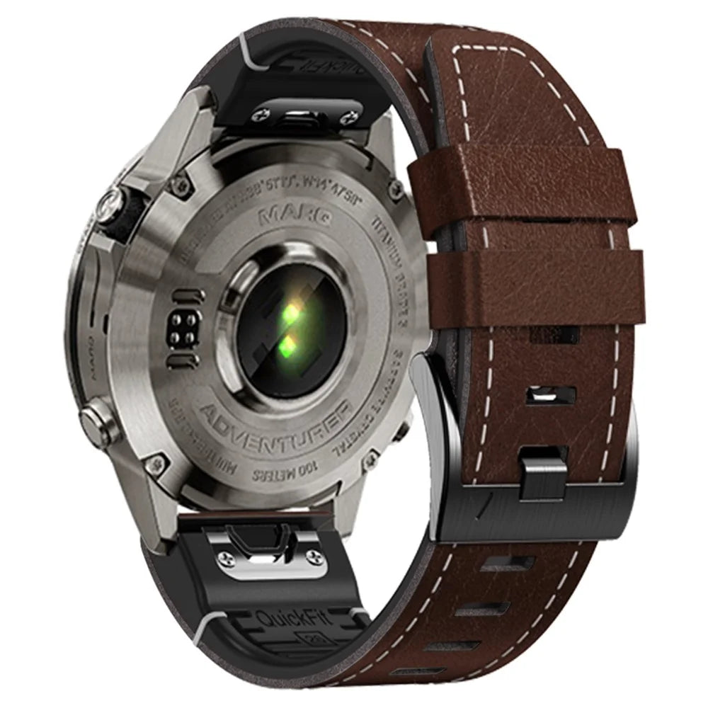 For Garmin Tactix 7 Pro / Fenix 7X / 6X / 6X Pro / 5X Plus Watch Strap Leather Coated Silicone Wrist Band  - Coffee - 1