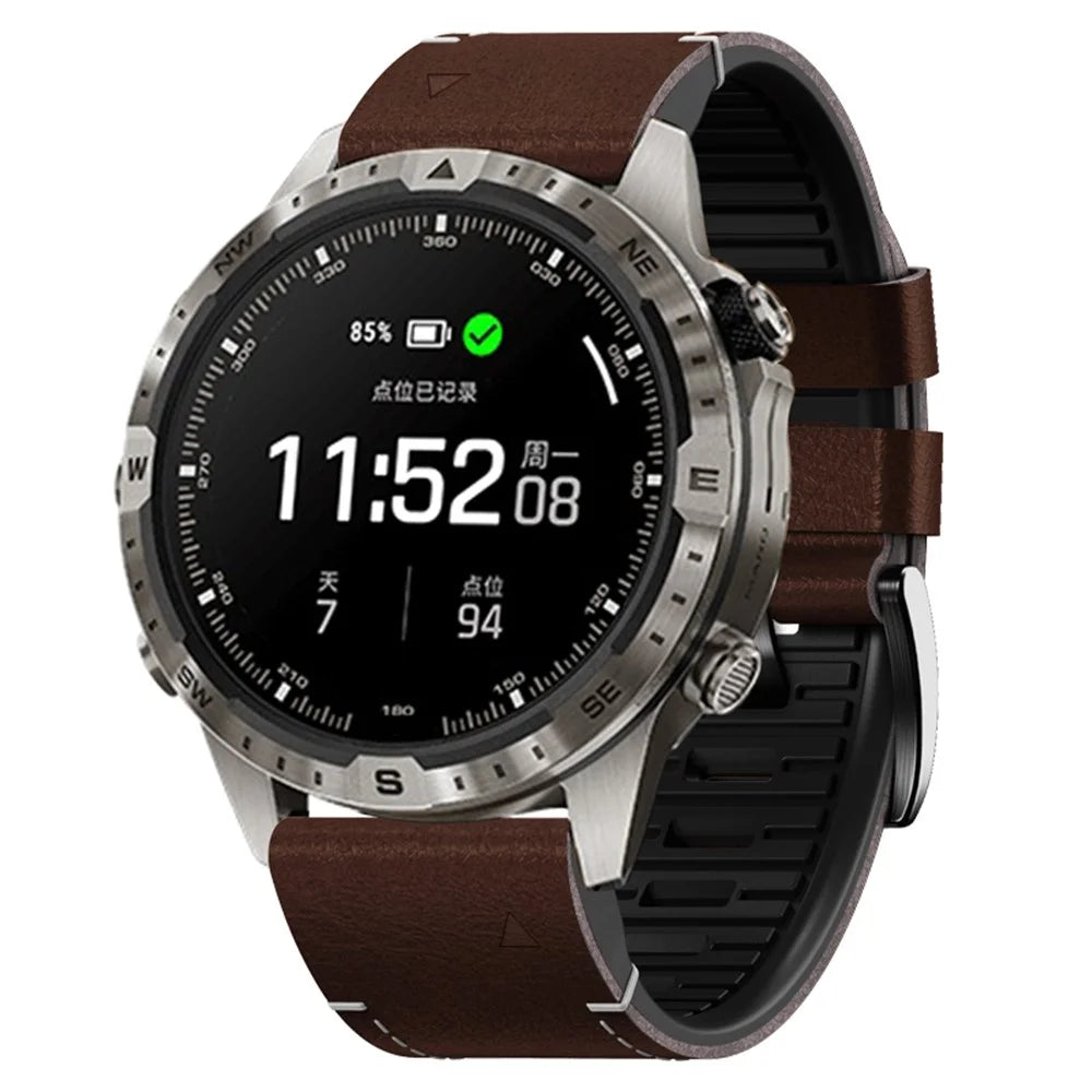 For Garmin Tactix 7 Pro / Fenix 7X / 6X / 6X Pro / 5X Plus Watch Strap Leather Coated Silicone Wrist Band  - Coffee - 2