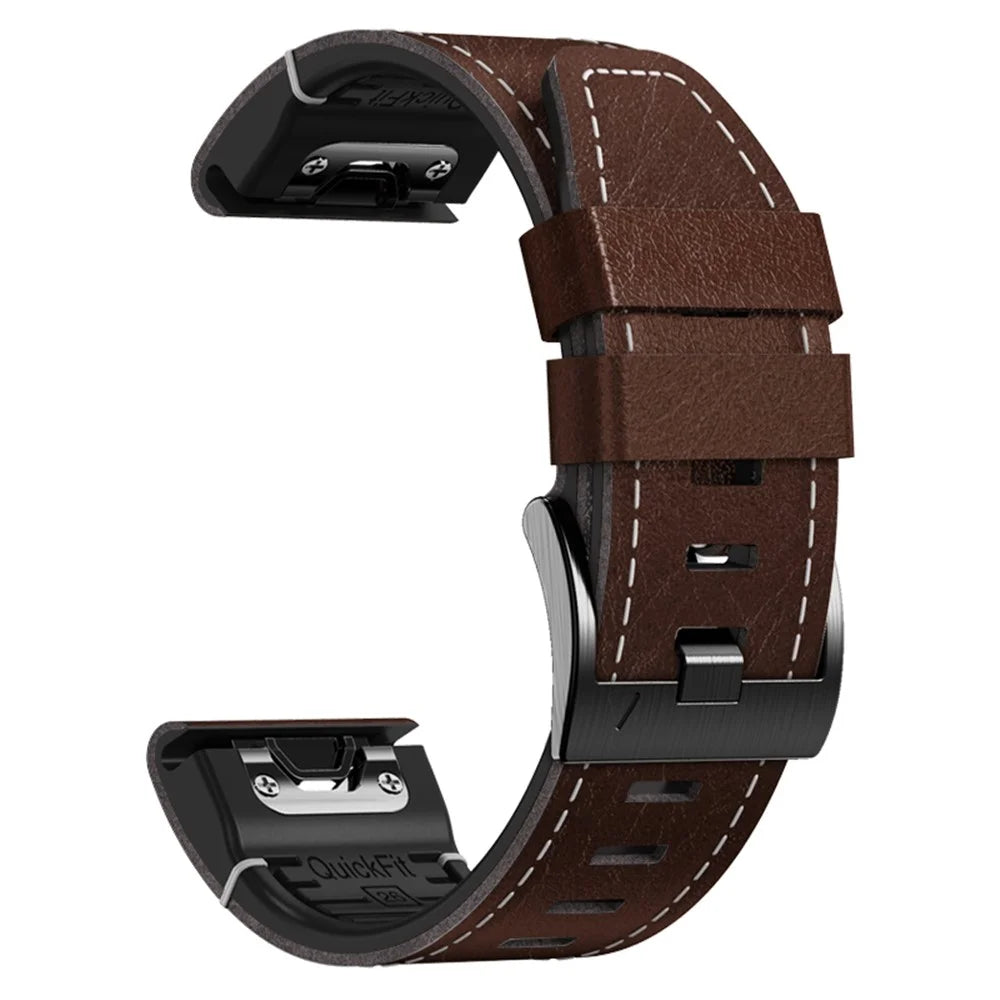 For Garmin Tactix 7 Pro / Fenix 7X / 6X / 6X Pro / 5X Plus Watch Strap Leather Coated Silicone Wrist Band  - Coffee - 3
