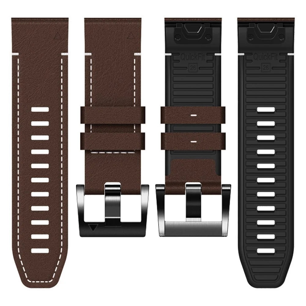 For Garmin Tactix 7 Pro / Fenix 7X / 6X / 6X Pro / 5X Plus Watch Strap Leather Coated Silicone Wrist Band  - Coffee - 4