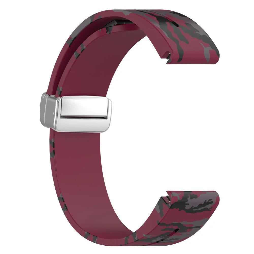For Garmin Tactix 7 Pro / Fenix 7X / 6X / 6X Pro / 5X Plus Silicone Watch Band 26mm Silver Buckle Wrist Strap - Camo Wine Red - 6