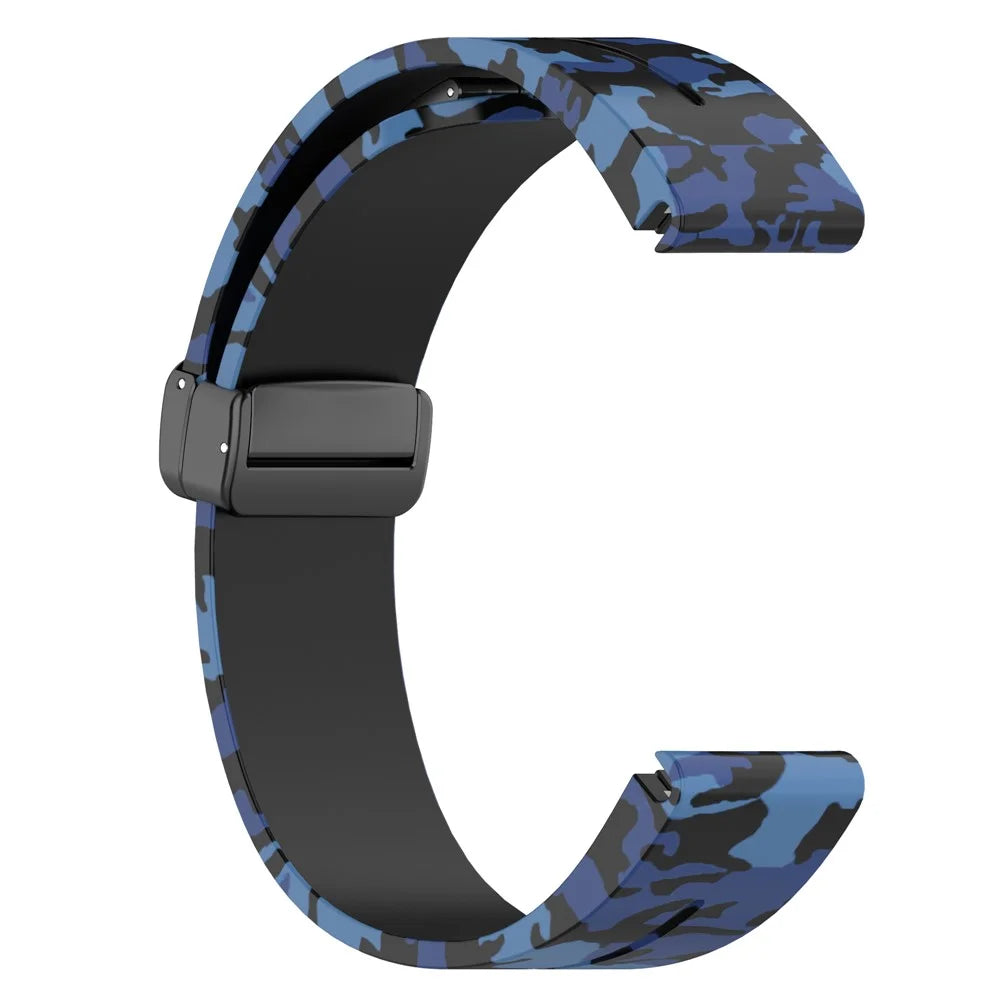 For Garmin Tactix 7 Pro / Fenix 7X / 6X / 6X Pro / 5X Plus Black Buckle Watch Band 26mm Silicone Strap - Camo Blue - 4