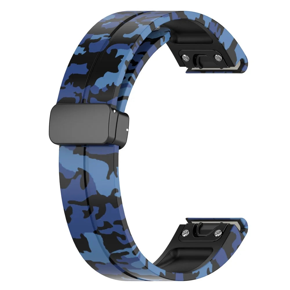 For Garmin Tactix 7 Pro / Fenix 7X / 6X / 6X Pro / 5X Plus Black Buckle Watch Band 26mm Silicone Strap - Camo Blue - 5