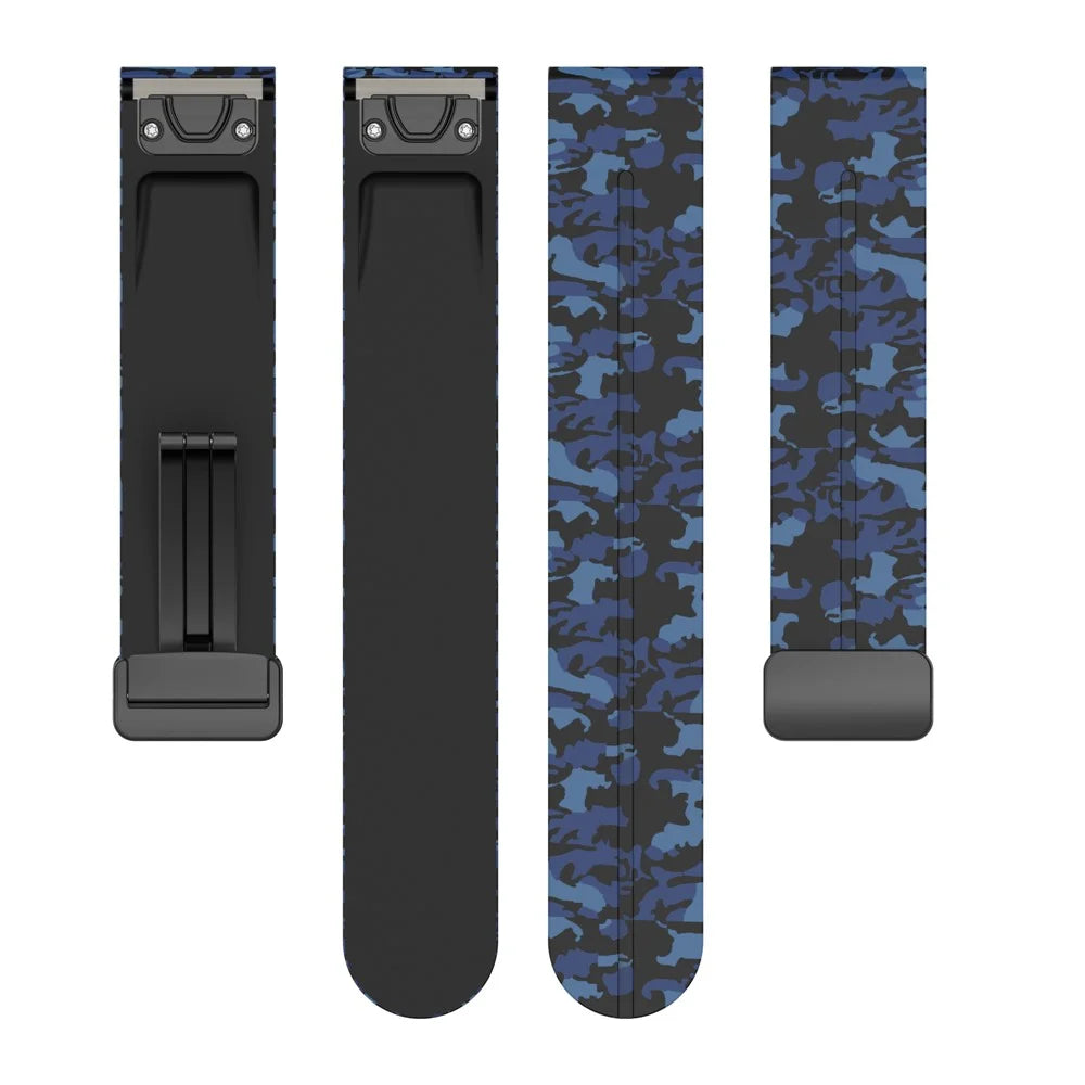 For Garmin Tactix 7 Pro / Fenix 7X / 6X / 6X Pro / 5X Plus Black Buckle Watch Band 26mm Silicone Strap - Camo Blue - 6