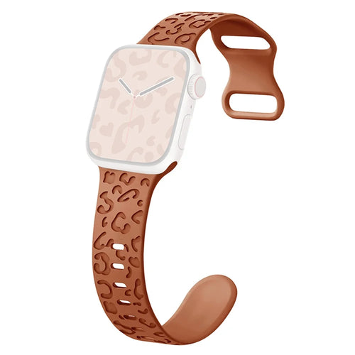 For Apple Watch Ultra 3 2 1 49mm / Series 11 10 46mm / 9 8 7 45mm / SE3 SE2 SE 6 5 4 44mm / 3 2 1 42mm Silicone Leopard Pattern Watch Strap - Tan - 1