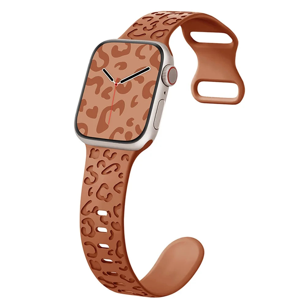 For Apple Watch Ultra 3 2 1 49mm / Series 11 10 46mm / 9 8 7 45mm / SE3 SE2 SE 6 5 4 44mm / 3 2 1 42mm Silicone Leopard Pattern Watch Strap - Tan - 2