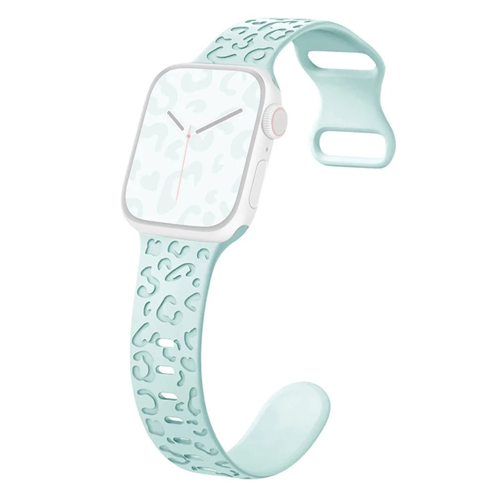 Watch Strap for Apple Watch Series 11 10 42mm / 9 8 7 41mm / SE3 SE2 SE 6 5 4 40mm / 3 2 1 38mm Leopard Pattern Silicone Watch Band - Turquoise - 1