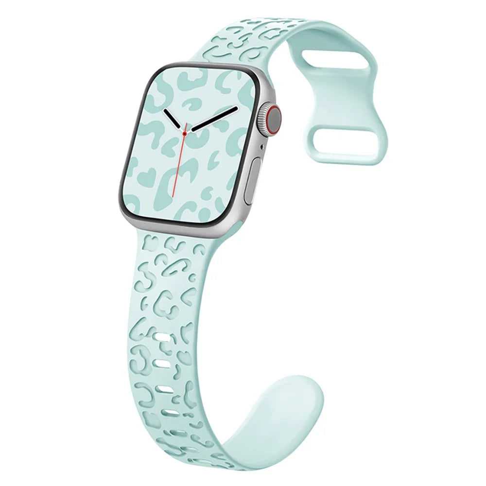 Watch Strap for Apple Watch Series 11 10 42mm / 9 8 7 41mm / SE3 SE2 SE 6 5 4 40mm / 3 2 1 38mm Leopard Pattern Silicone Watch Band - Turquoise - 2