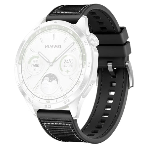 For  Huawei Watch GT 4 / GT 3 / GT 2 46mm Watch Strap 22mm Nylon Coated Silicone Strap Replacement - Black - 1