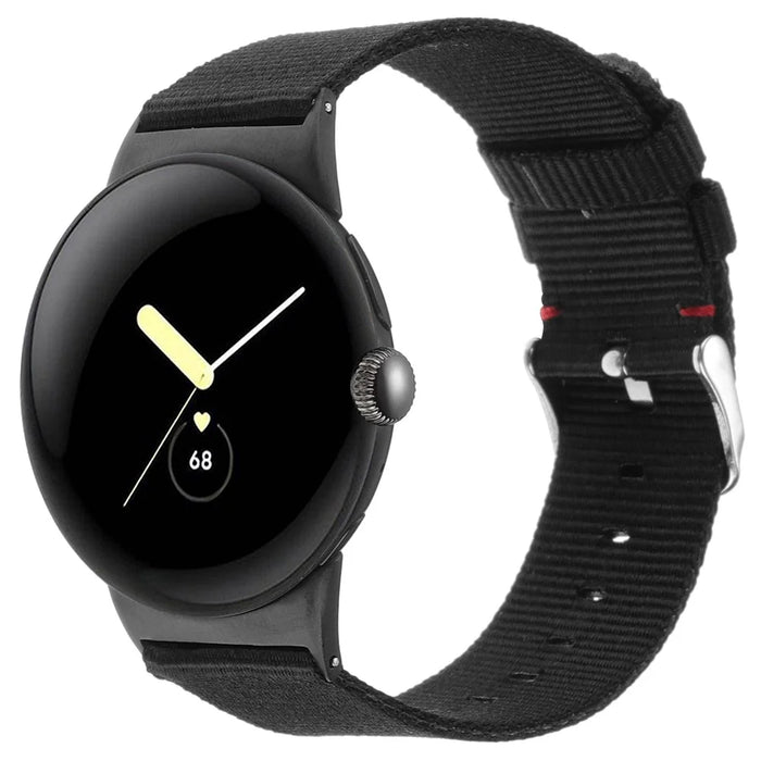For Google Pixel Watch 4 41mm / Watch 3 41mm / Watch 2 / Watch Nylon Sport Strap Replacement Watch Bands - Black - 3