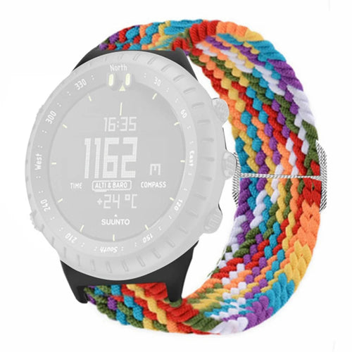 For Suunto Core Watch Band Stretchy 22mm Soft Nylon Elastic Braided Strap - Rainbow - 1