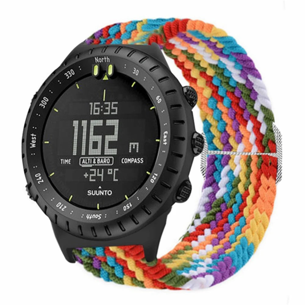 For Suunto Core Watch Band Stretchy 22mm Soft Nylon Elastic Braided Strap - Rainbow - 4