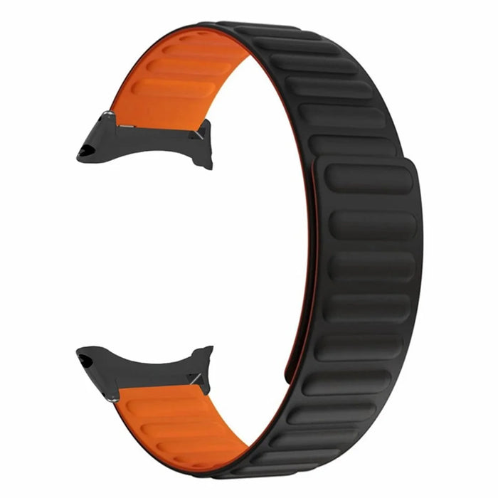 For Suunto Core Magnetic Watch Band 22mm Skin-Friendly Silicone Strap - Black+Orange - 3