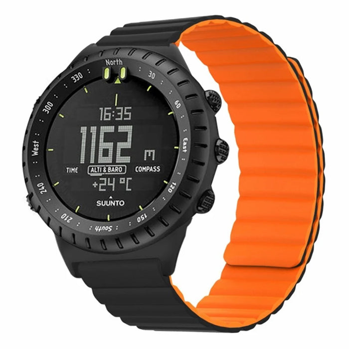 For Suunto Core Magnetic Watch Band 22mm Skin-Friendly Silicone Strap - Black+Orange - 4