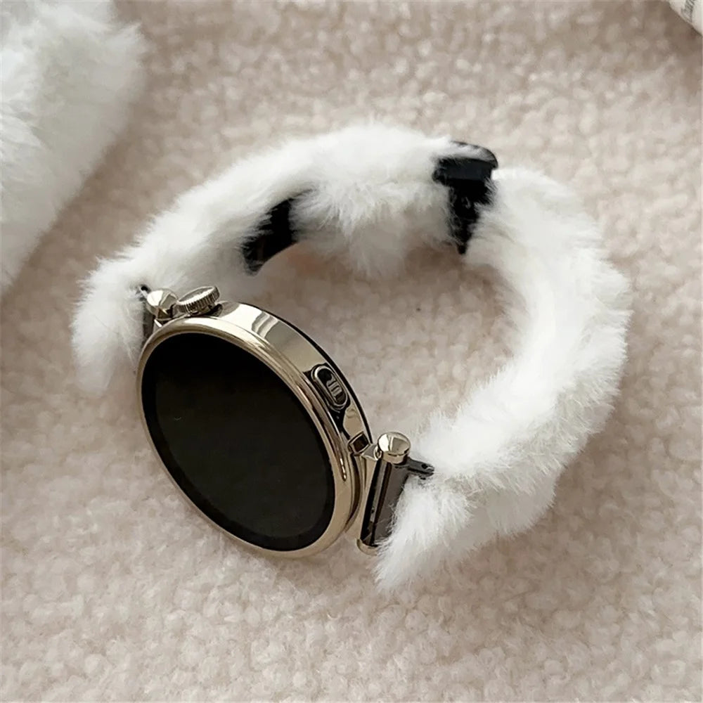 20mm Universal Smart Watch Stylish Plush Wrist Strap Folding Magnetic Buckle Replacement Band - White - 1