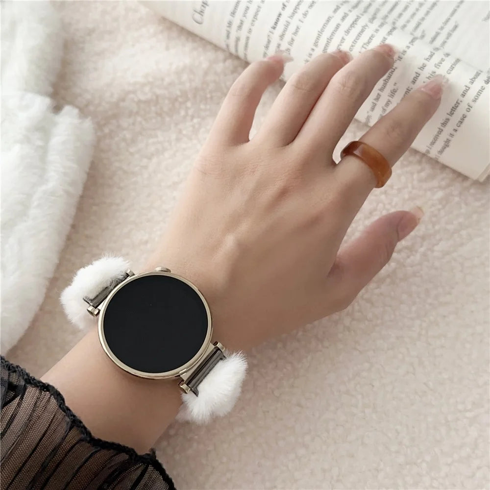20mm Universal Smart Watch Stylish Plush Wrist Strap Folding Magnetic Buckle Replacement Band - White - 4
