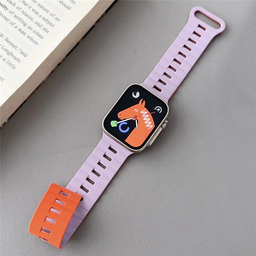 Watch Strap for Apple Watch Series 11 10 42mm / 9 8 7 41mm / SE3 SE2 SE 6 5 4 40mm / 3 2 1 38mm Magnetic Silicone Watch Band - Purple+Orange - 1