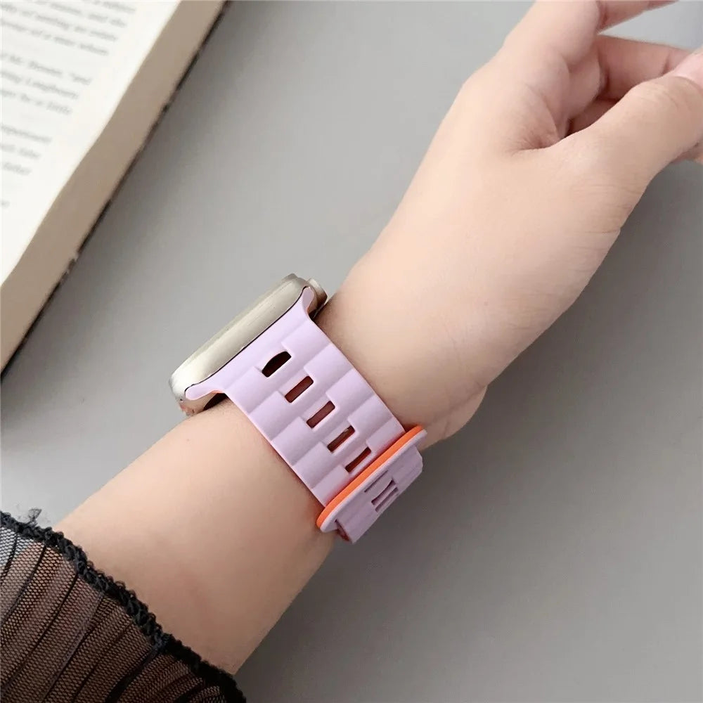 Watch Strap for Apple Watch Series 11 10 42mm / 9 8 7 41mm / SE3 SE2 SE 6 5 4 40mm / 3 2 1 38mm Magnetic Silicone Watch Band - Purple+Orange - 2