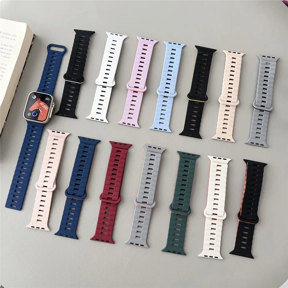 For Apple Watch Ultra 3 2 1 49mm / Series 11 10 46mm / 9 8 7 45mm / SE3 SE2 SE 6 5 4 44mm / 3 2 1 42mm Bands Magnetic Watch Strap - Purple+Orange - 6