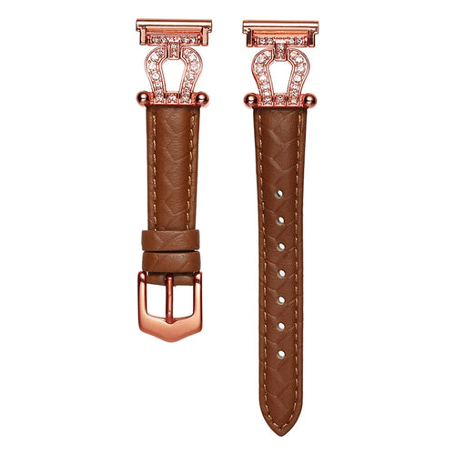 For Samsung Galaxy Watch6 Classic 47mm 43mm / GarminActive 5 Watch Strap 20mm U-shape Cowhide Leather Band - Light Brown / Rose Gold Buckle - 1