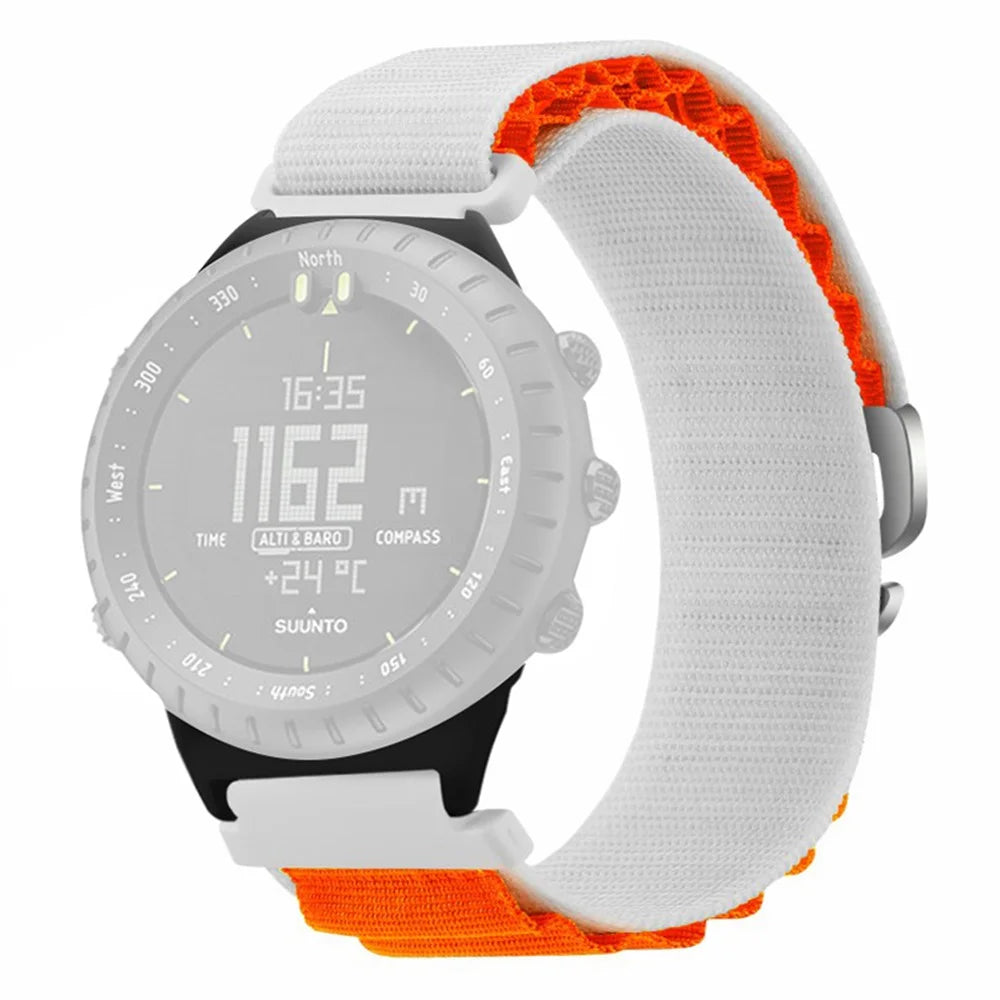 For Suunto Core Watch Band 22mm Nylon Loop Adjustable Wrist Strap with Connector - White+Orange - 1