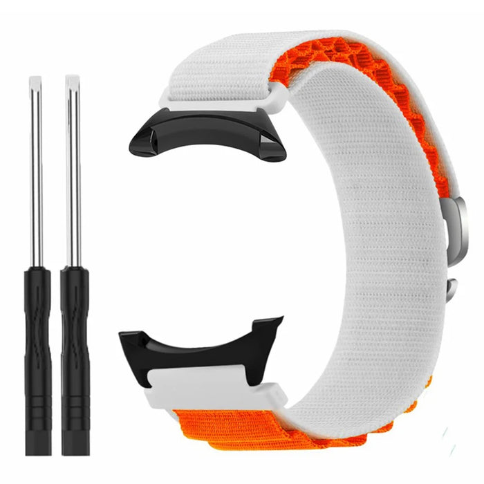 For Suunto Core Watch Band 22mm Nylon Loop Adjustable Wrist Strap with Connector - White+Orange - 2