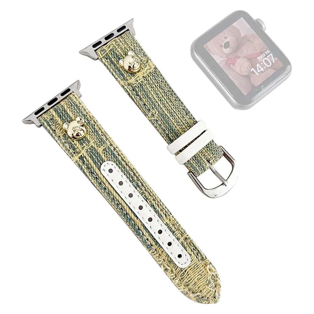 Watch Strap for Apple Watch Series 11 10 42mm / 9 8 7 41mm / SE3 SE2 SE 6 5 4 40mm / 3 2 1 38mm Denim Watch Band Straps - Yellow - 1