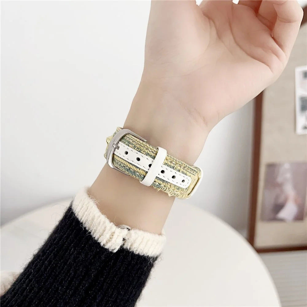Watch Strap for Apple Watch Series 11 10 42mm / 9 8 7 41mm / SE3 SE2 SE 6 5 4 40mm / 3 2 1 38mm Denim Watch Band Straps - Yellow - 4