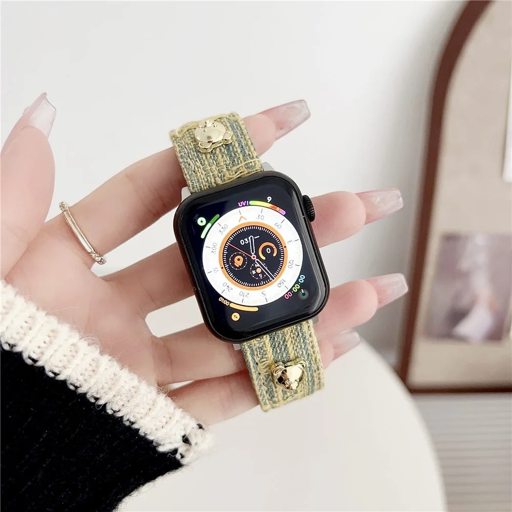 Watch Strap for Apple Watch Series 11 10 42mm / 9 8 7 41mm / SE3 SE2 SE 6 5 4 40mm / 3 2 1 38mm Denim Watch Band Straps - Yellow - 5
