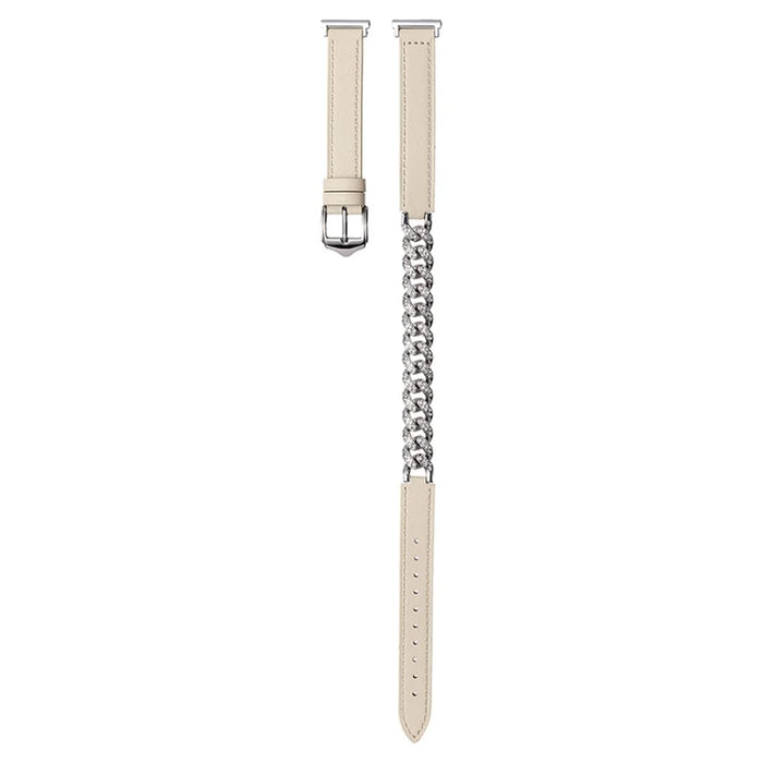 22mm Universal Smart Watch Band Bling Rhinestone Genuine Cow Leather+Chain Strap Replacement - White - 2