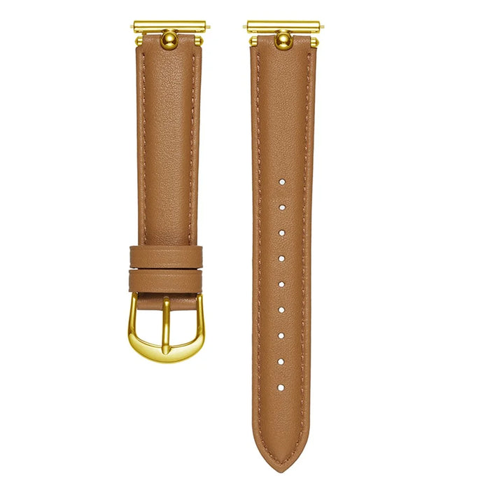 20mm Universal Smart Watch Band Genuine Cow Leather Strap Replacement - Khaki+Gold Buckle - 2