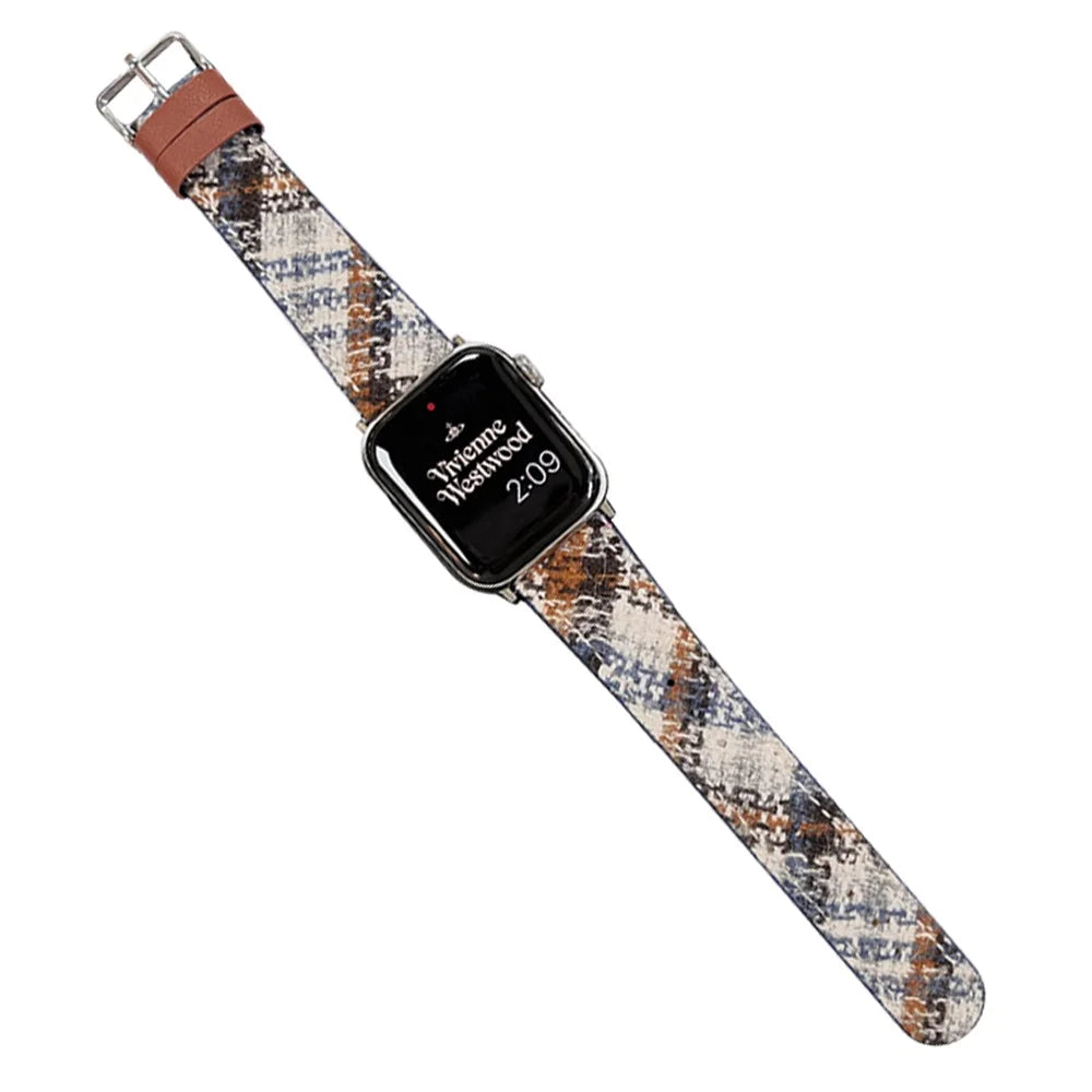 For Apple Watch Ultra 3 2 1 49mm / Series 11 10 46mm / 9 8 7 45mm / SE3 SE2 SE 6 5 4 44mm / 3 2 1 42mm Leather Watch Strap - Blue+Grey+Brown - 1