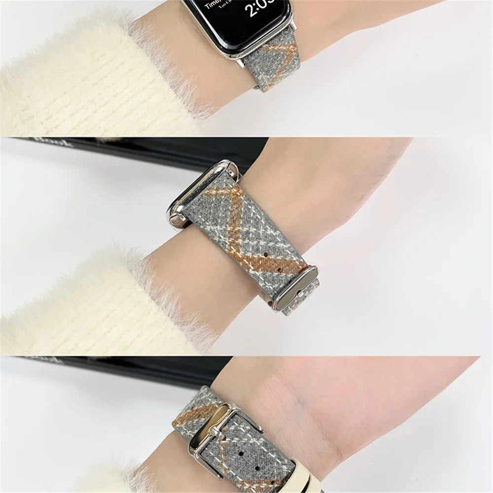 For Apple Watch Ultra 3 2 1 49mm / Series 11 10 46mm / 9 8 7 45mm / SE3 SE2 SE 6 5 4 44mm / 3 2 1 42mm Leather Watch Strap - Blue+Grey+Brown - 2