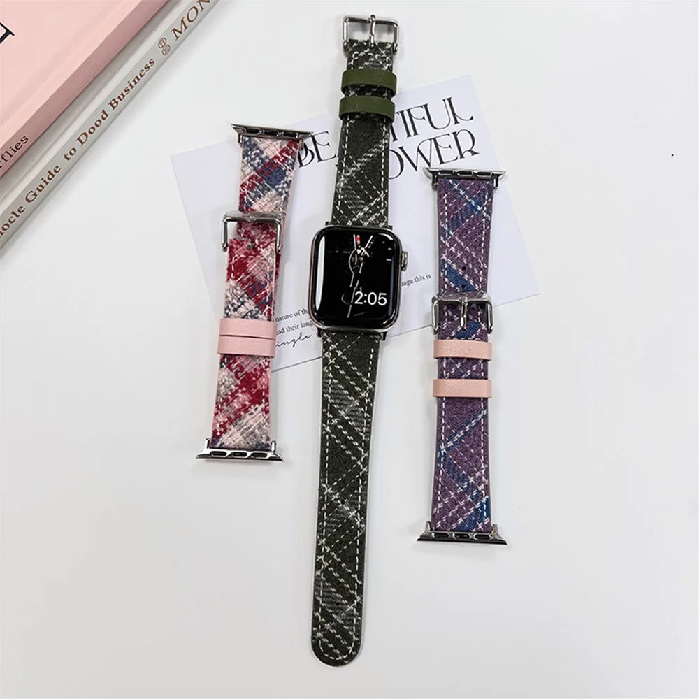 For Apple Watch Ultra 3 2 1 49mm / Series 11 10 46mm / 9 8 7 45mm / SE3 SE2 SE 6 5 4 44mm / 3 2 1 42mm Leather Watch Strap - Blue+Grey+Brown - 3