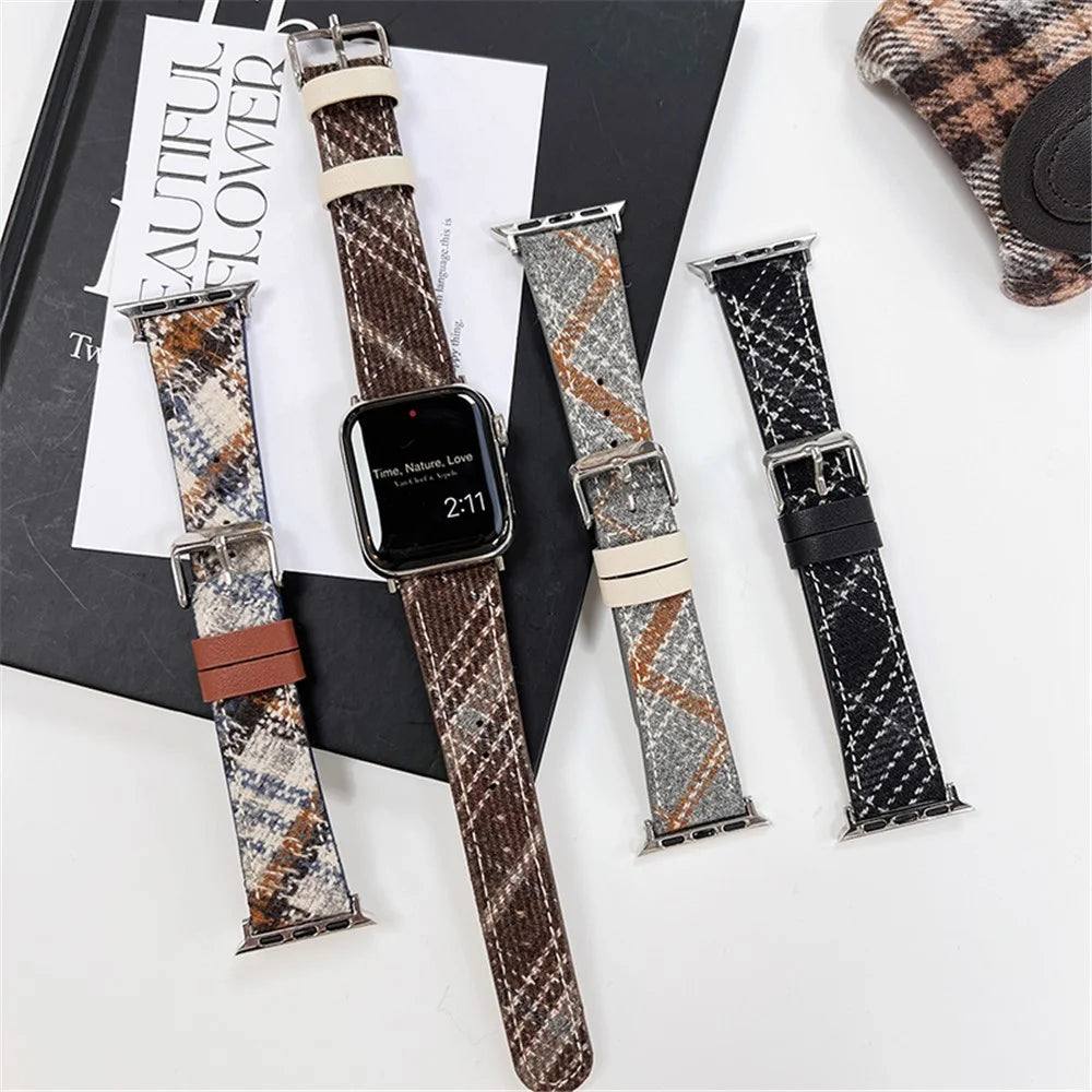 For Apple Watch Ultra 3 2 1 49mm / Series 11 10 46mm / 9 8 7 45mm / SE3 SE2 SE 6 5 4 44mm / 3 2 1 42mm Leather Watch Strap - Blue+Grey+Brown - 4