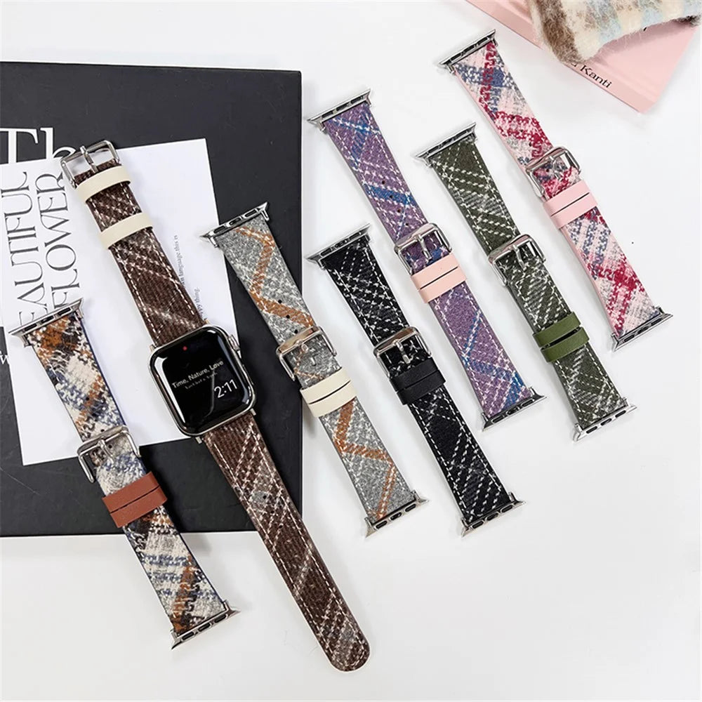 For Apple Watch Ultra 3 2 1 49mm / Series 11 10 46mm / 9 8 7 45mm / SE3 SE2 SE 6 5 4 44mm / 3 2 1 42mm Leather Watch Strap - Blue+Grey+Brown - 5