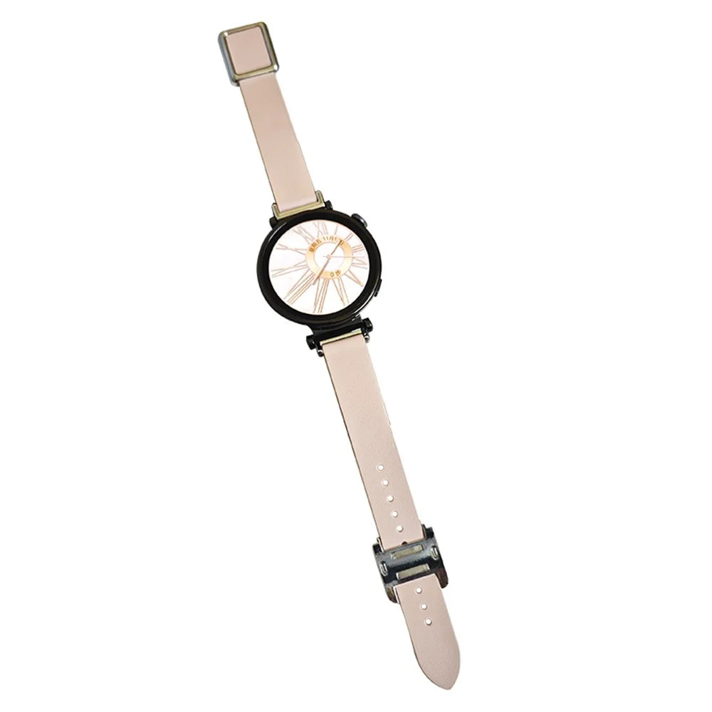 18mm Universal Smart Watch Band Leather Strap Replacement with Square Buckle - Light Pink - 1