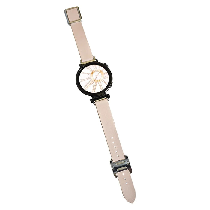 18mm Universal Smart Watch Band Leather Strap Replacement with Square Buckle - Light Pink - 1