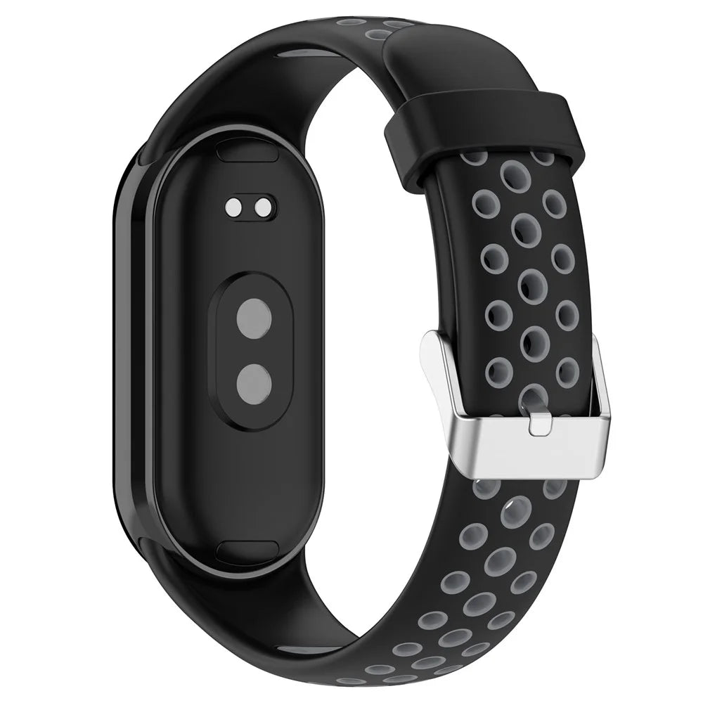 For Xiaomi Smart Band 9 NFC / 9 / 8 NFC / 8 Watch Straps Silicone Band with Stainless Steel Connector - Black+Grey - 1