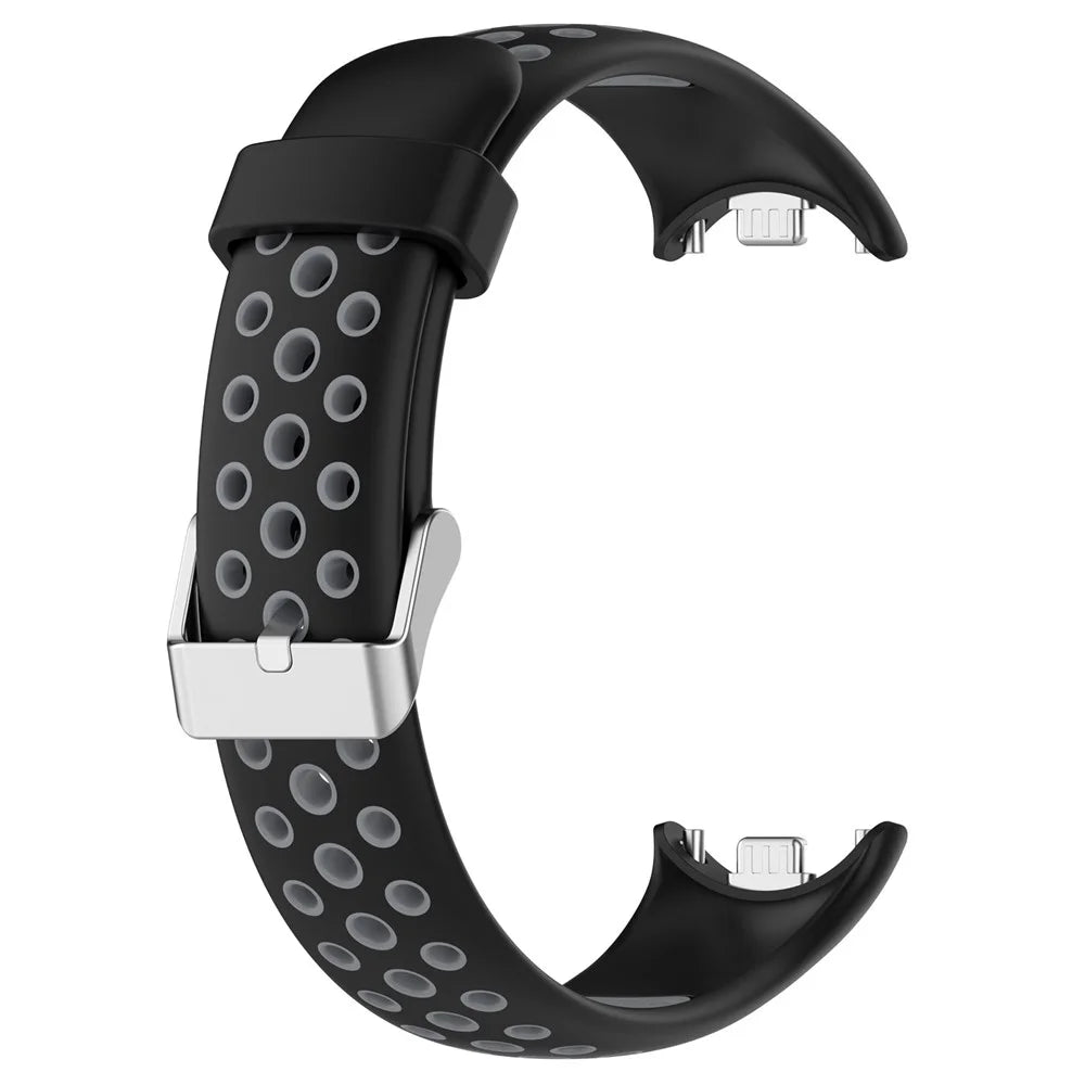 For Xiaomi Smart Band 9 NFC / 9 / 8 NFC / 8 Watch Straps Silicone Band with Stainless Steel Connector - Black+Grey - 3