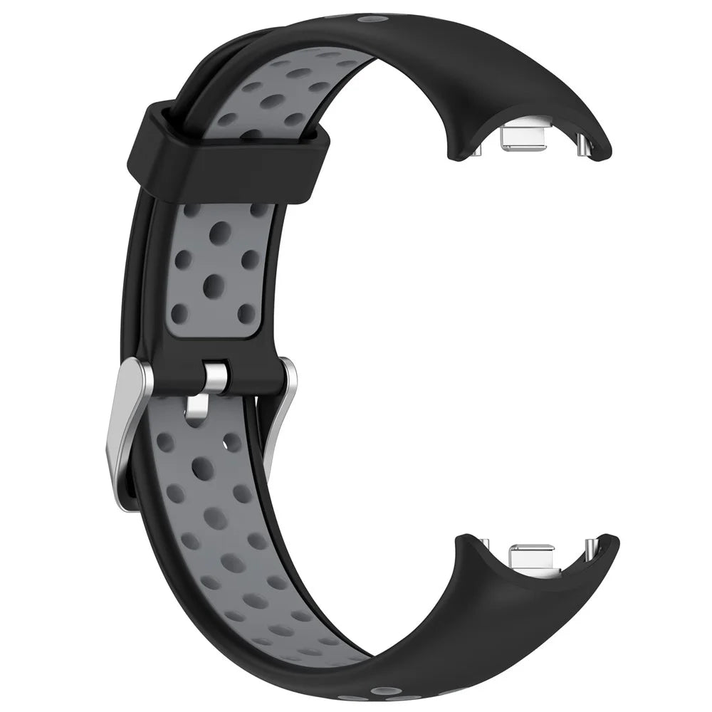 For Xiaomi Smart Band 9 NFC / 9 / 8 NFC / 8 Watch Straps Silicone Band with Stainless Steel Connector - Black+Grey - 4