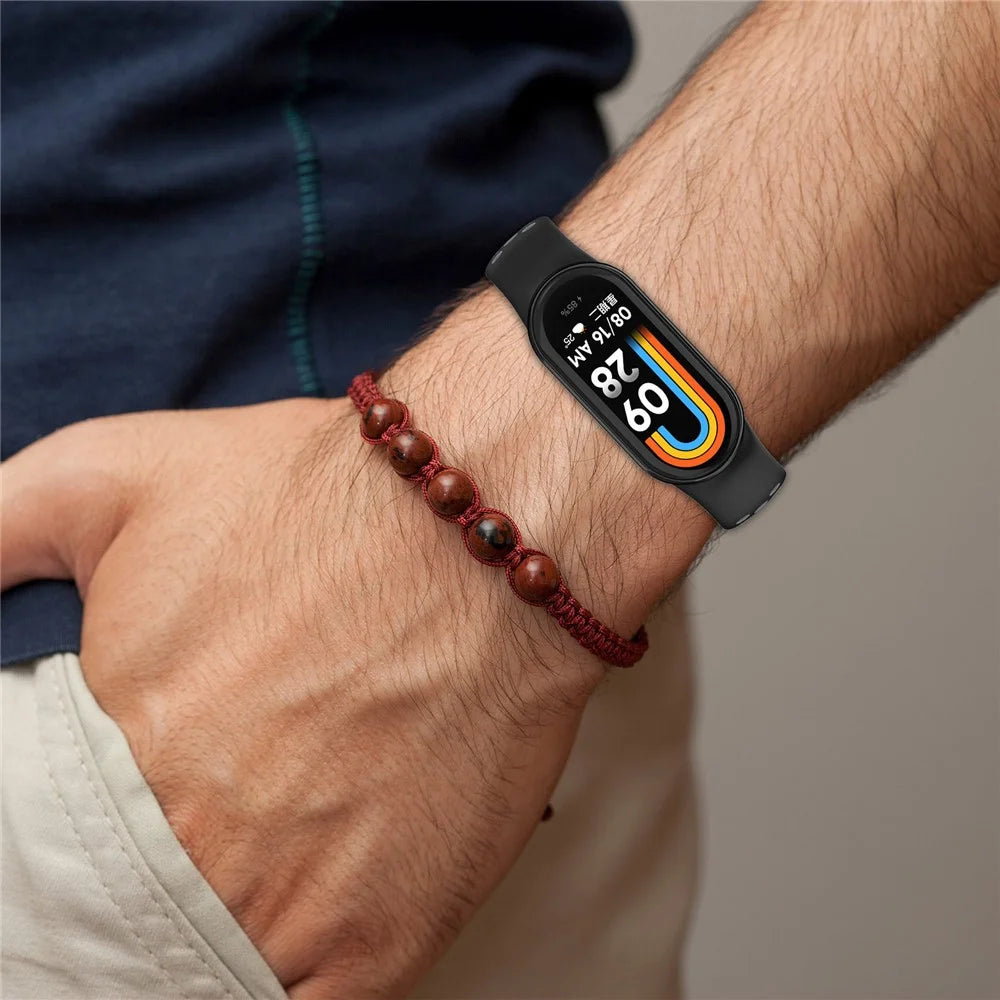 For Xiaomi Smart Band 9 NFC / 9 / 8 NFC / 8 Watch Straps Silicone Band with Stainless Steel Connector - Black+Grey - 6