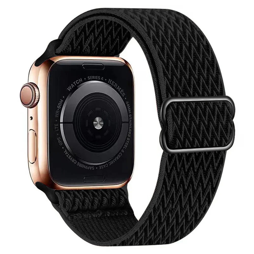 Watch Strap for Apple Watch Series 11 10 42mm / 9 8 7 41mm / SE3 SE2 SE 6 5 4 40mm / 3 2 1 38mm Wave Design Nylon Wrist Band - Black - 1