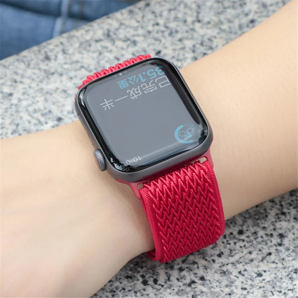 Watch Strap for Apple Watch Series 11 10 42mm / 9 8 7 41mm / SE3 SE2 SE 6 5 4 40mm / 3 2 1 38mm Wave Design Nylon Wrist Band - Black - 4