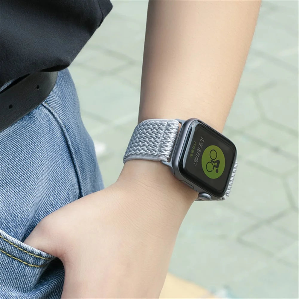 Watch Strap for Apple Watch Series 11 10 42mm / 9 8 7 41mm / SE3 SE2 SE 6 5 4 40mm / 3 2 1 38mm Wave Design Nylon Wrist Band - Black - 5