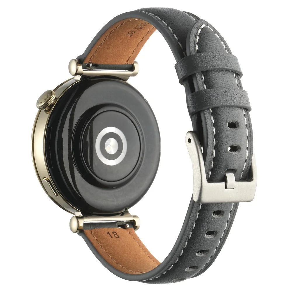 18mm Watch Strap for Huawei Watch GT 4 41mm / Garmin Venu 3S Genuine Cow Leather Watch Band - Dark Grey - 1