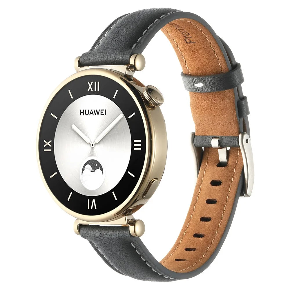 18mm Watch Strap for Huawei Watch GT 4 41mm / Garmin Venu 3S Genuine Cow Leather Watch Band - Dark Grey - 2
