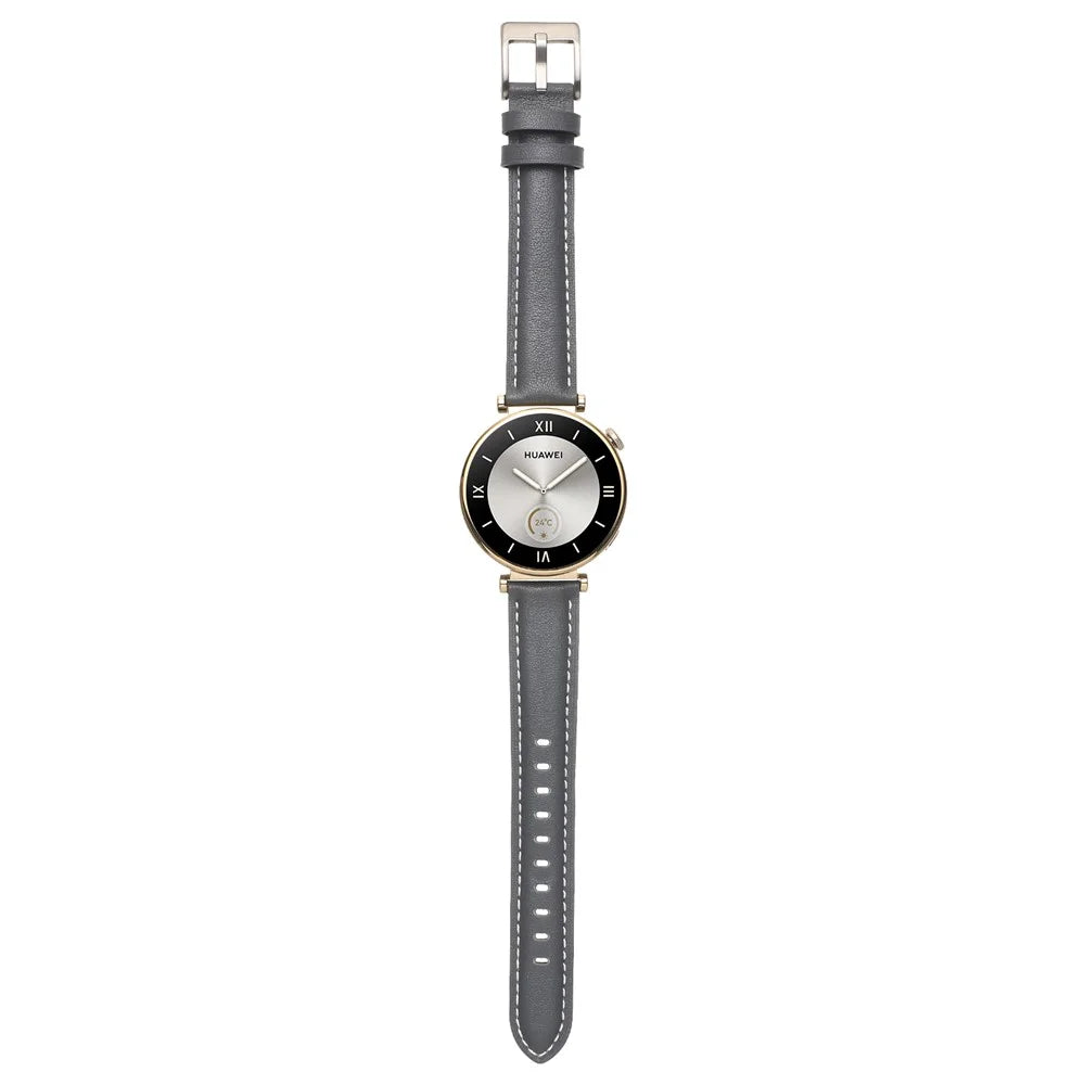 18mm Watch Strap for Huawei Watch GT 4 41mm / Garmin Venu 3S Genuine Cow Leather Watch Band - Dark Grey - 4